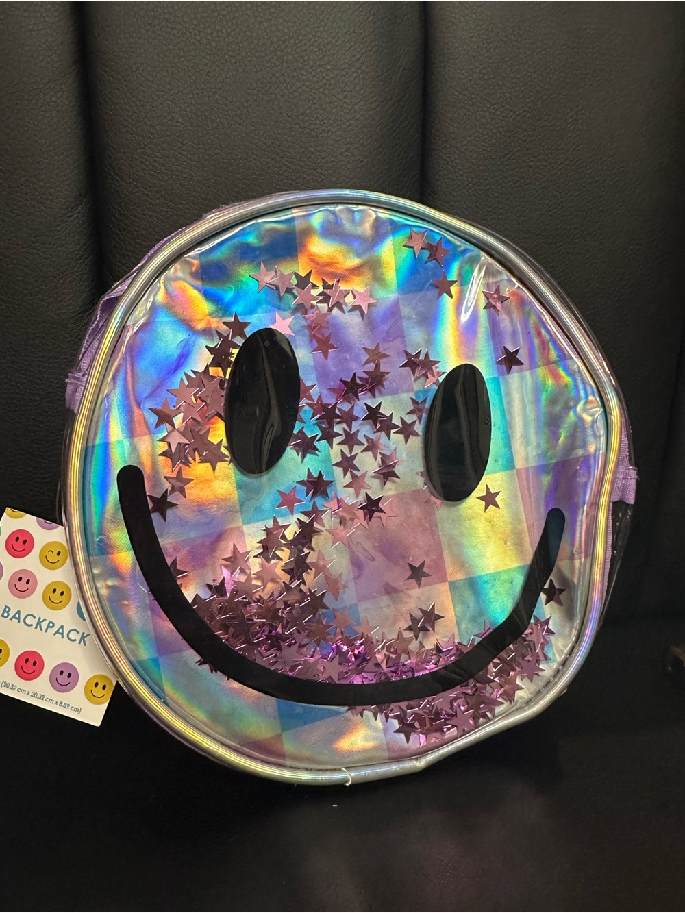 Holographic Purple Smiley Kids Backpack